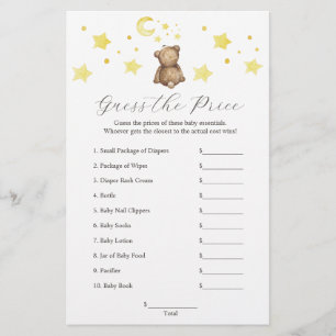 Neutral Teddy Bear and Stars Guess The Price Game  Flyer