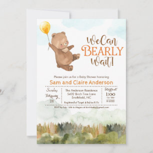 Neutral Teddy Bear Baby Shower Invitation