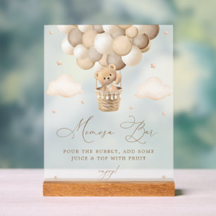 Neutral Teddy Bear Baby Shower Mimosa Bar Acrylic Sign