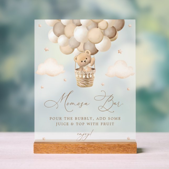 Neutral Teddy Bear Baby Shower Mimosa Bar Acrylic Sign (Neutral)