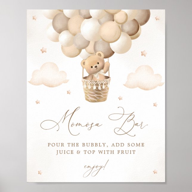 Neutral Teddy Bear Baby Shower Mimosa Bar Poster (Front)