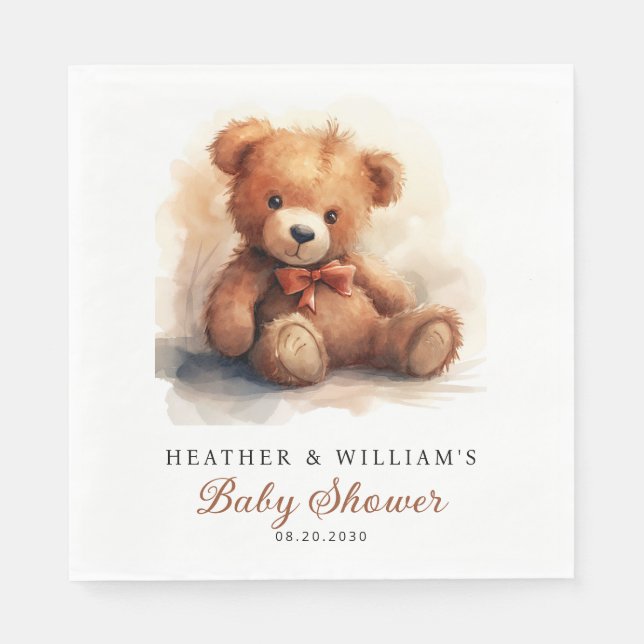 Neutral Teddy Bear Baby Shower  Napkin (Front)