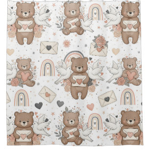 Neutral Teddy Bear Baby Shower Pattern Curtain