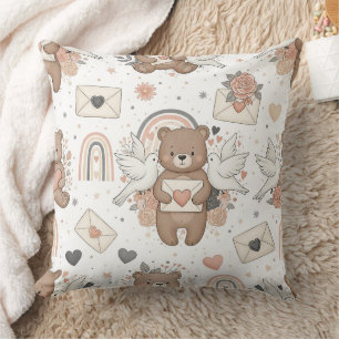 Neutral Teddy Bear Baby Shower Pattern Cushion
