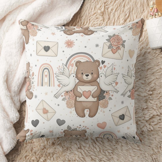Neutral Teddy Bear Baby Shower Pattern Cushion (Blanket)