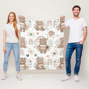 Neutral Teddy Bear Baby Shower Pattern Fleece Blanket