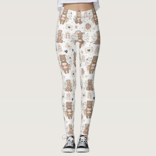 Neutral Teddy Bear Baby Shower Pattern Leggings
