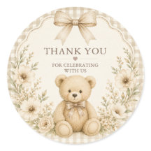 Neutral Teddy Bear Baby Shower Round Sticker