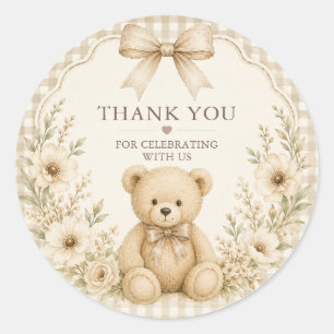 Neutral Teddy Bear Baby Shower Round Sticker