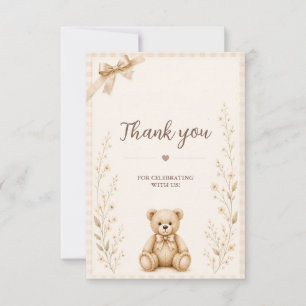 Neutral Teddy Bear Baby Shower Thank You Card