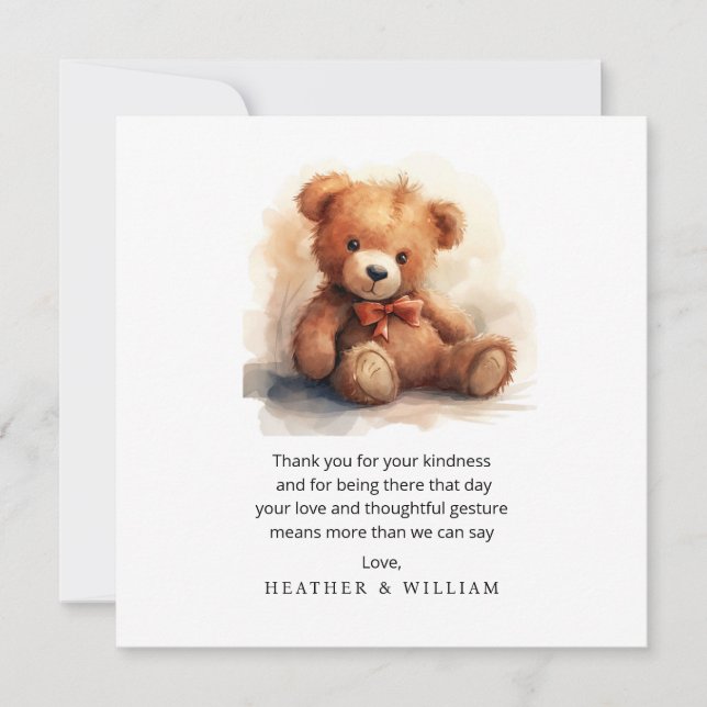 Neutral Teddy Bear Baby Shower Thank You Card (Front)