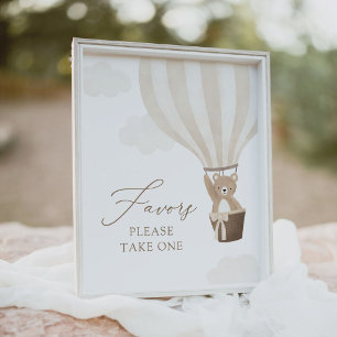 Neutral Teddy Bear Balloon Baby Shower Favours Sig Poster