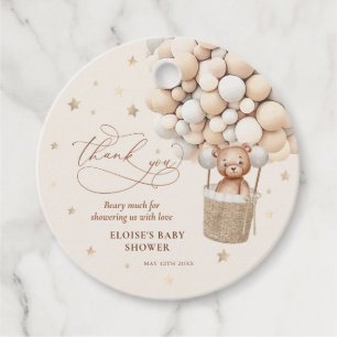 Neutral Teddy Bear Balloon Bearly Wait Baby Shower Favour Tags