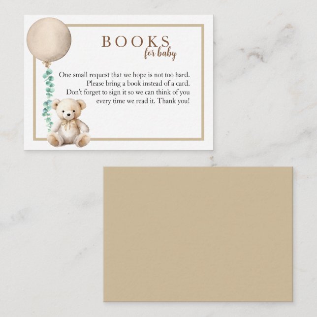 Neutral Teddy Bear Books for Baby Shower Insert Ca (Front/Back)