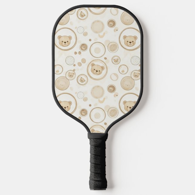 Neutral Teddy Bear Circle Pattern Beige Baby (1) Pickleball Paddle (Front)