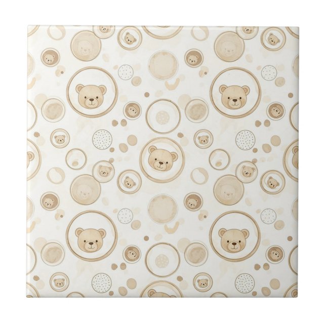 Neutral Teddy Bear Circle Pattern Beige Baby (1) Tile (Front)