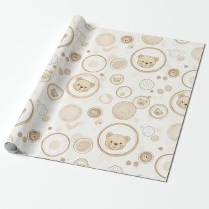 Neutral Teddy Bear Circle Pattern Beige Baby (1) Wrapping Paper