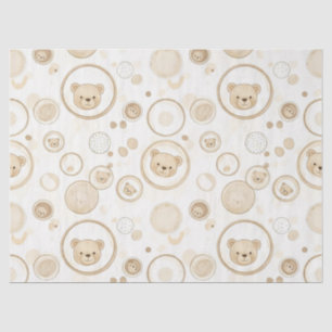Neutral Teddy Bear Circle Pattern Beige Baby Tissue Paper