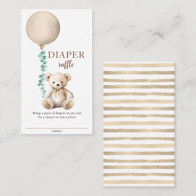 Neutral Teddy Bear Diaper Raffle Baby Shower  Enclosure Card (Front/Back)