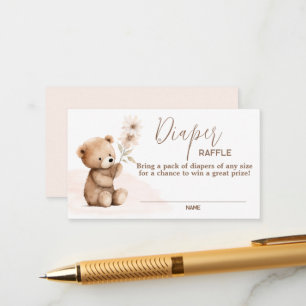Neutral Teddy Bear Diaper Raffle Card