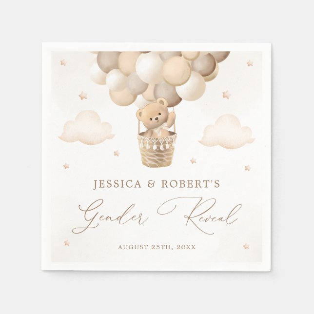 Neutral Teddy Bear Gender Reveal Napkin (Front)