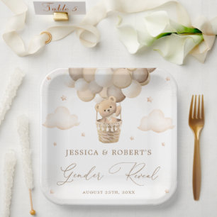 Neutral Teddy Bear Gender Reveal Paper Plate