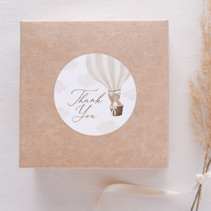 Neutral Teddy Bear Hot Air Balloon Baby Shower Classic Round Sticker