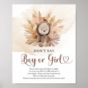 Neutral teddy bear pampas Don’t Say BOY or GIRL Poster