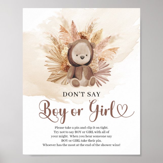 Neutral teddy bear pampas Don’t Say BOY or GIRL Poster (Front)