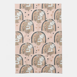 Neutral Teddy Bear Rainbow in Brown and Taupe Tea Towel