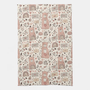Neutral Teddy Bear Rainbow in Brown and Taupe Tea Towel