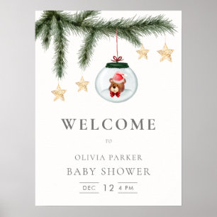 Neutral Teddy Bear Winter Baby Shower Welcome Sign