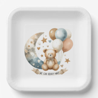 Neutral Teddy Gender Reveal Paper Plate