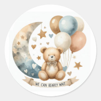 Neutral Teddy Gender Reveal Round Sticker