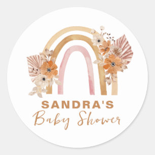 Neutral Terracotta Boho Rainbow Floral Baby Shower Classic Round Sticker