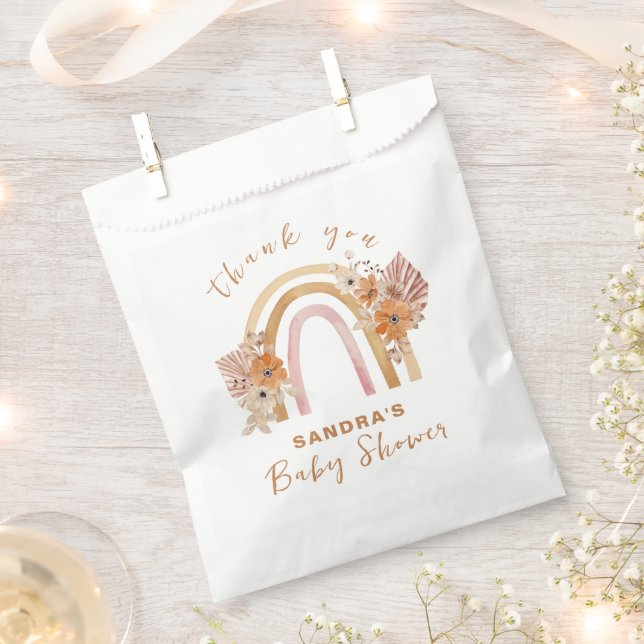 Neutral Terracotta Boho Rainbow Floral Baby Shower Favour Bags (Clipped)