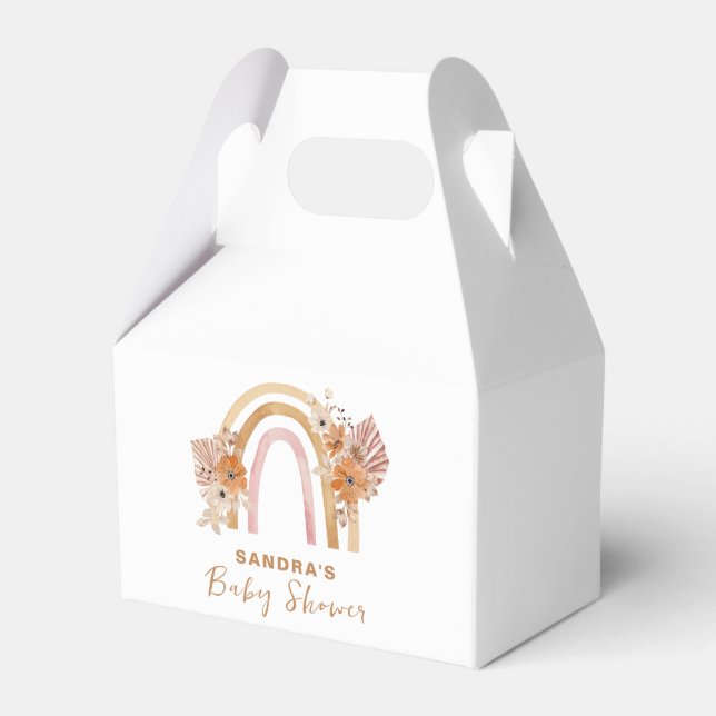 Neutral Terracotta Boho Rainbow Floral Baby Shower Favour Box (Front Side)