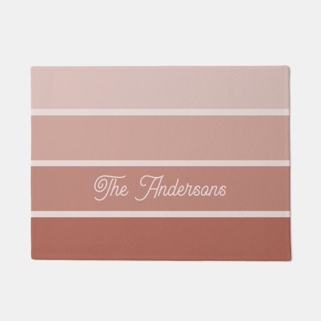 Neutral Terracotta | Ombre Stripes with Script Doormat (Front)
