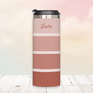 Neutral Terracotta   Ombre Stripes with Script Thermal Tumbler