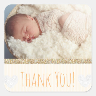 Neutral Thank You Sticker with your baby's photo