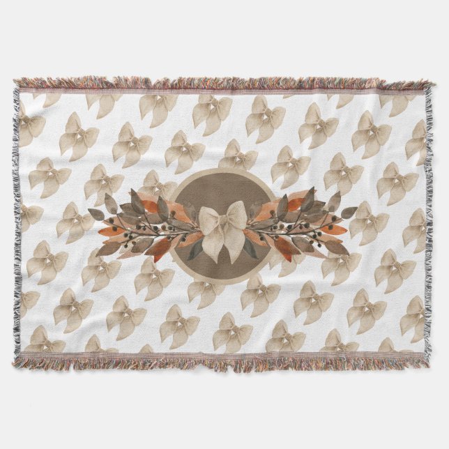 Neutral “Thanksgiving Taupe Leaves” Throw Blanket (Front)