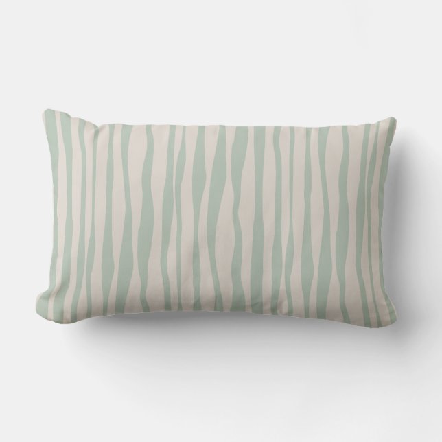 Neutral Thick Thin Stripes Seafoam Green Beige Lumbar Cushion (Front)