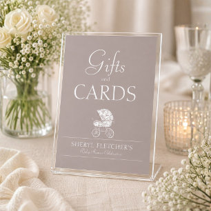 Neutral Toile Baby Shower Gifts and Cards Sign