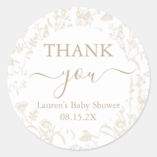 Neutral Toile Bear Baby Shower Classic Round Sticker
