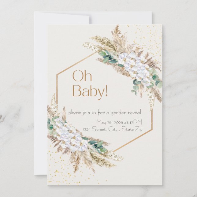Neutral Tone Boho Gender Reveal Shower Invitation (Front)