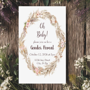 Neutral Tone Boho Pampas Gender Reveal Invitation