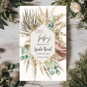 Neutral Tone Boho Pampas Gender Reveal Invitation