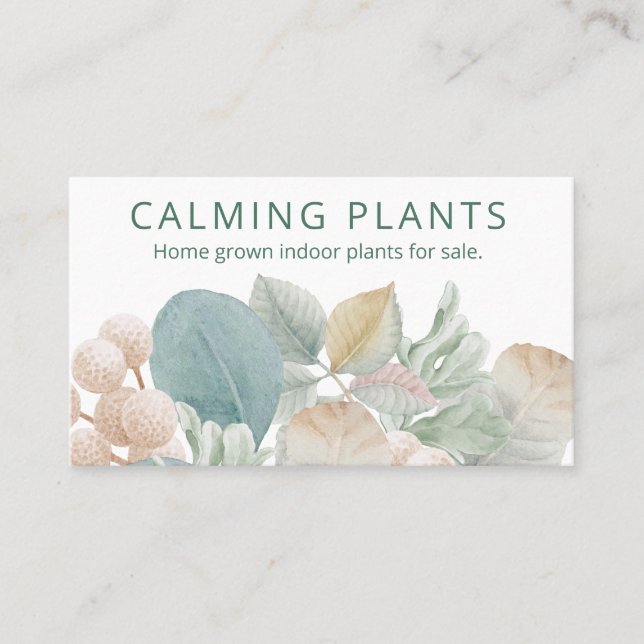 Neutral Tone Leaves Homegrown Indoor Plant Nursery Business Card (Front)