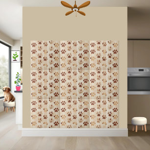 Neutral Tone Paw Print Pattern Tile