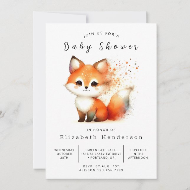 Neutral Tones Animal Fox Baby Shower Invitation (Front)